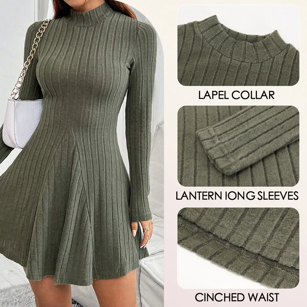 Fall and Winter Solid Color Dress - Long Sleeve