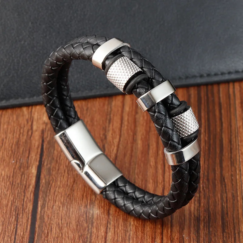 Charm Braid Rope Bracelet For Men Stainless Steel and Magnetic Buckle