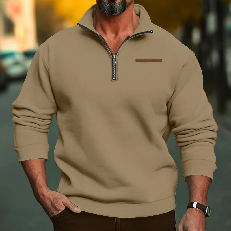 Casual Winter Sweater Solid Color w/ Zipper