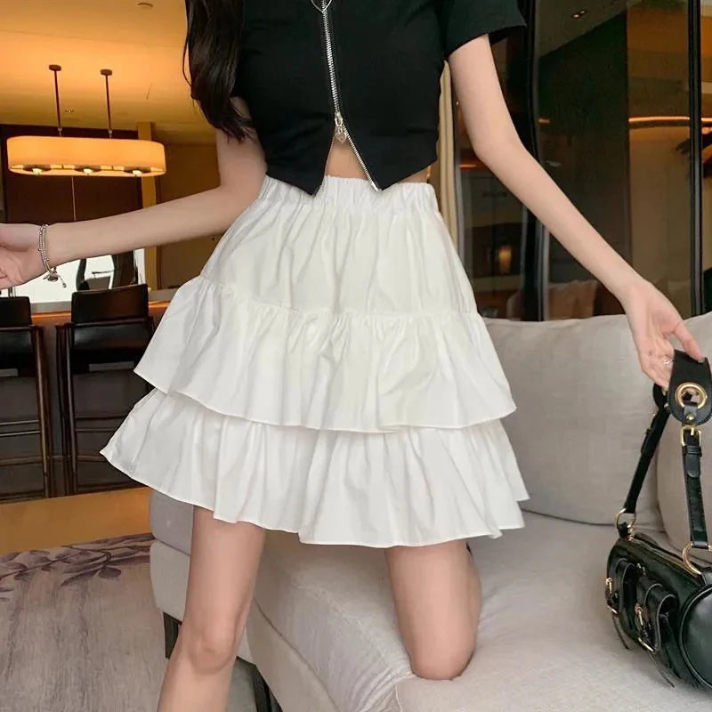 Pleated A-Line Skirt Elastic Waist Summer Slim