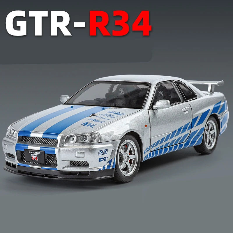Nissan Skyline Ares GTR R34 Car Model Metal Sound Light 1:24