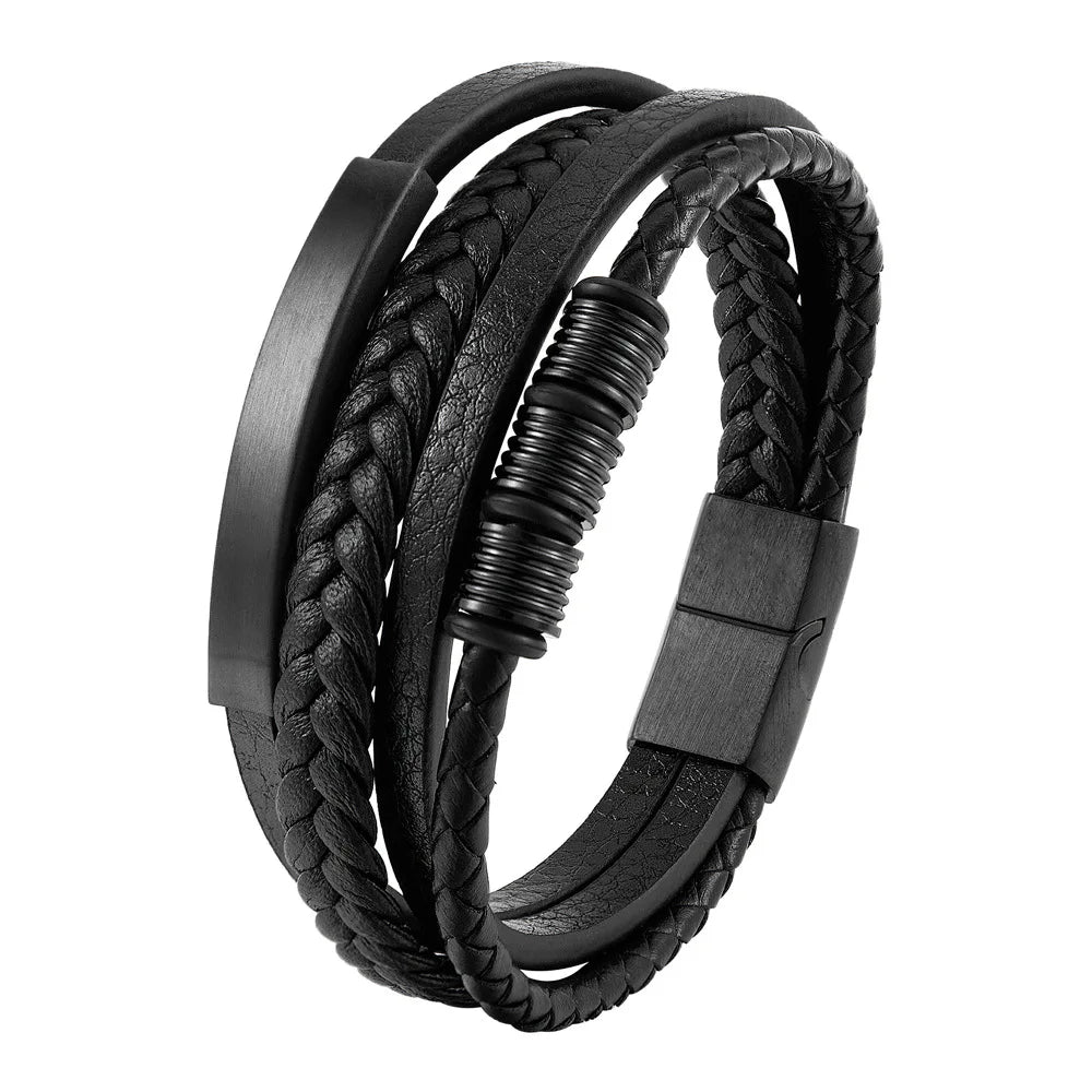 Charm Braid Rope Bracelet For Men Stainless Steel and Magnetic Buckle