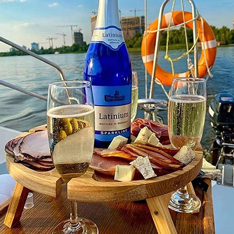 Wooden Outdoor Folding Picnic Table With Glass Holder