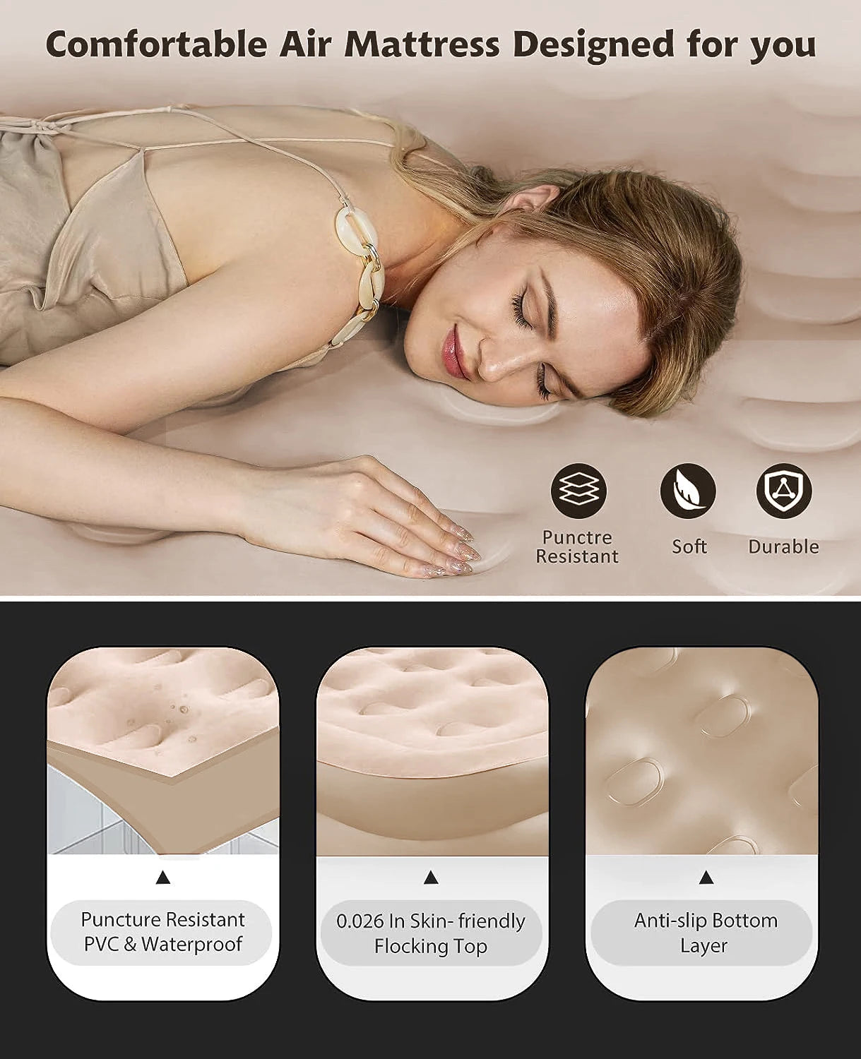 Air Mattress PVC Inflatable Built-in Pump Thicken Material