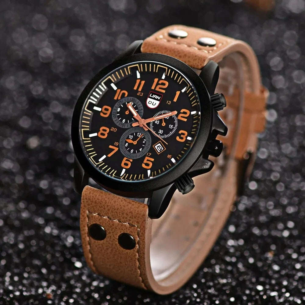 Men's Watch with Leather Strap