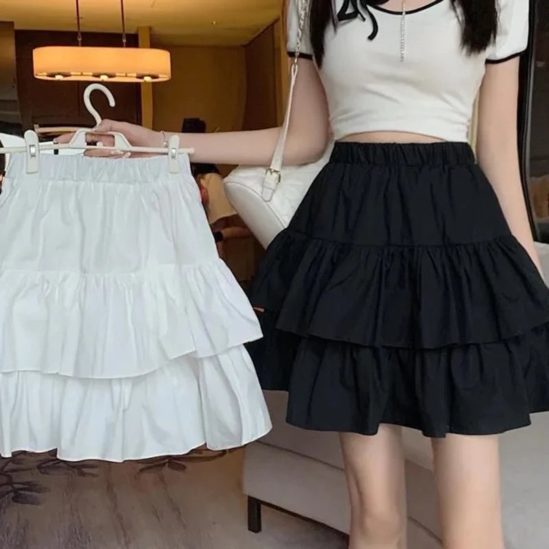 Pleated A-Line Skirt Elastic Waist Summer Slim
