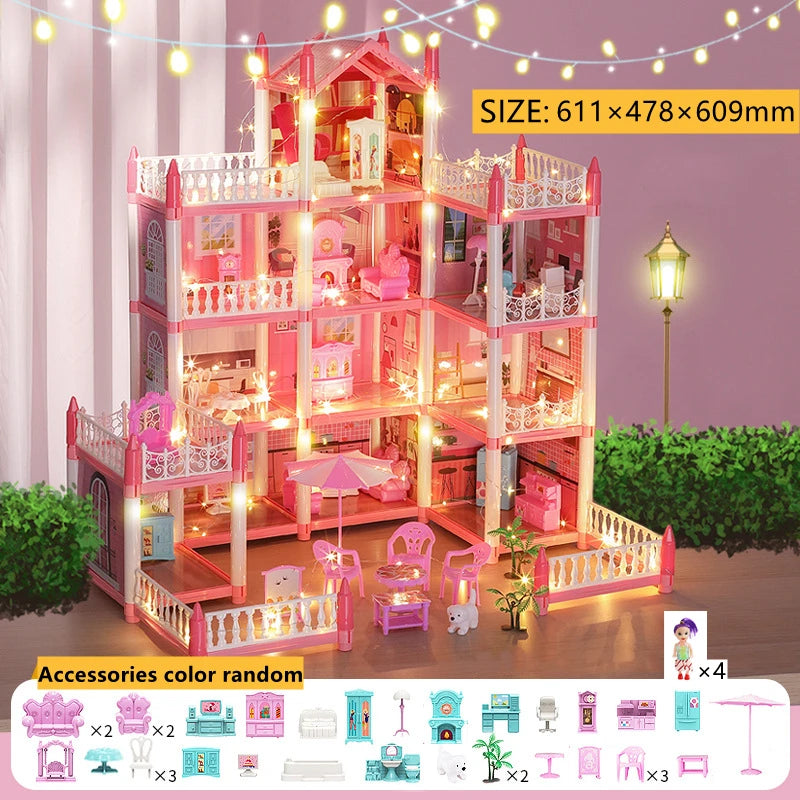 Doll House Miniature Villa Princess Castle Led Lights With Accessories