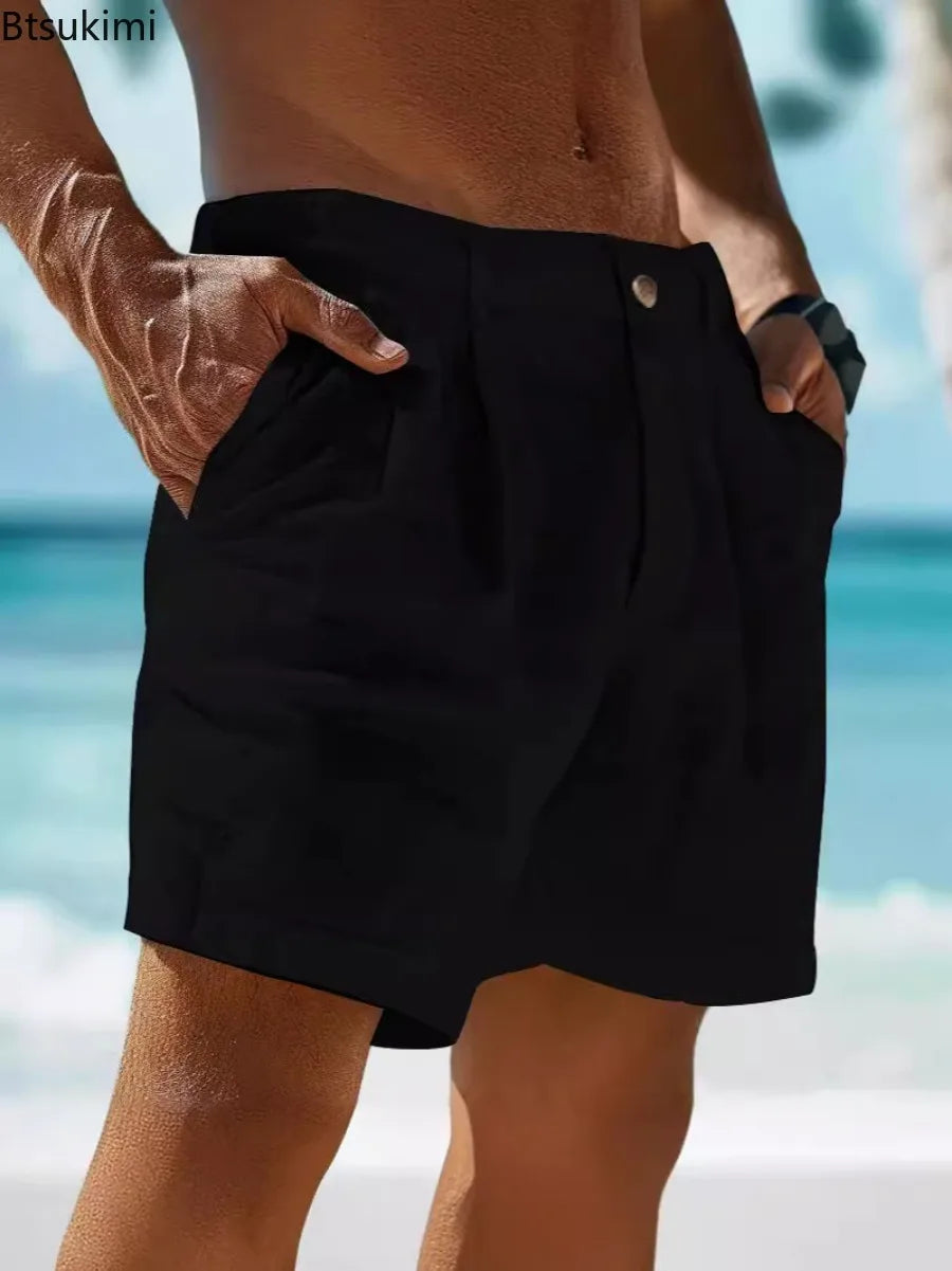 Summer Cotton Linen Shorts for Men Casual