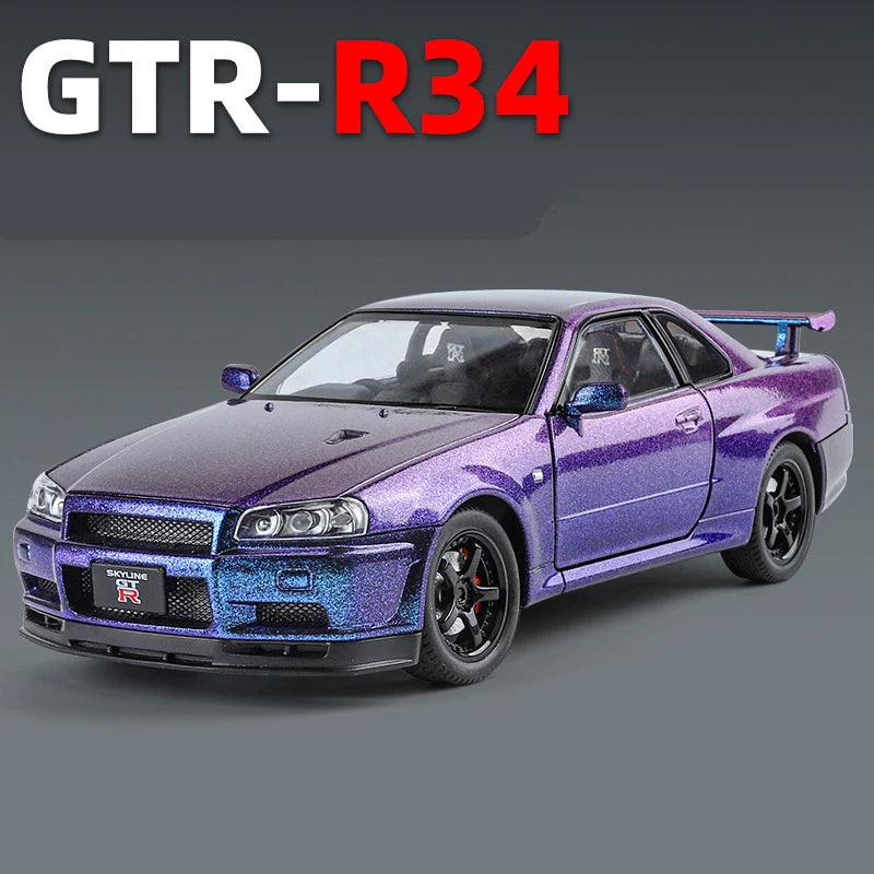 Nissan Skyline Ares GTR R34 Car Model Metal Sound Light 1:24