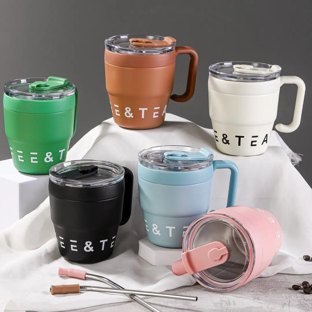 Coffee Cup with Straw Stainless Steel