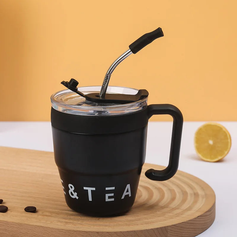 Coffee Cup with Straw Stainless Steel