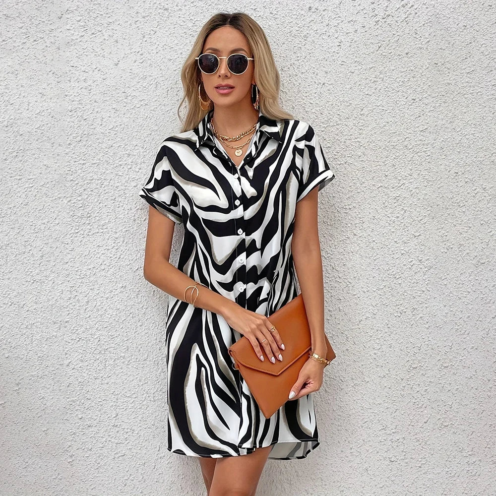 Women's Dress Summer Short Sleeve Button Down