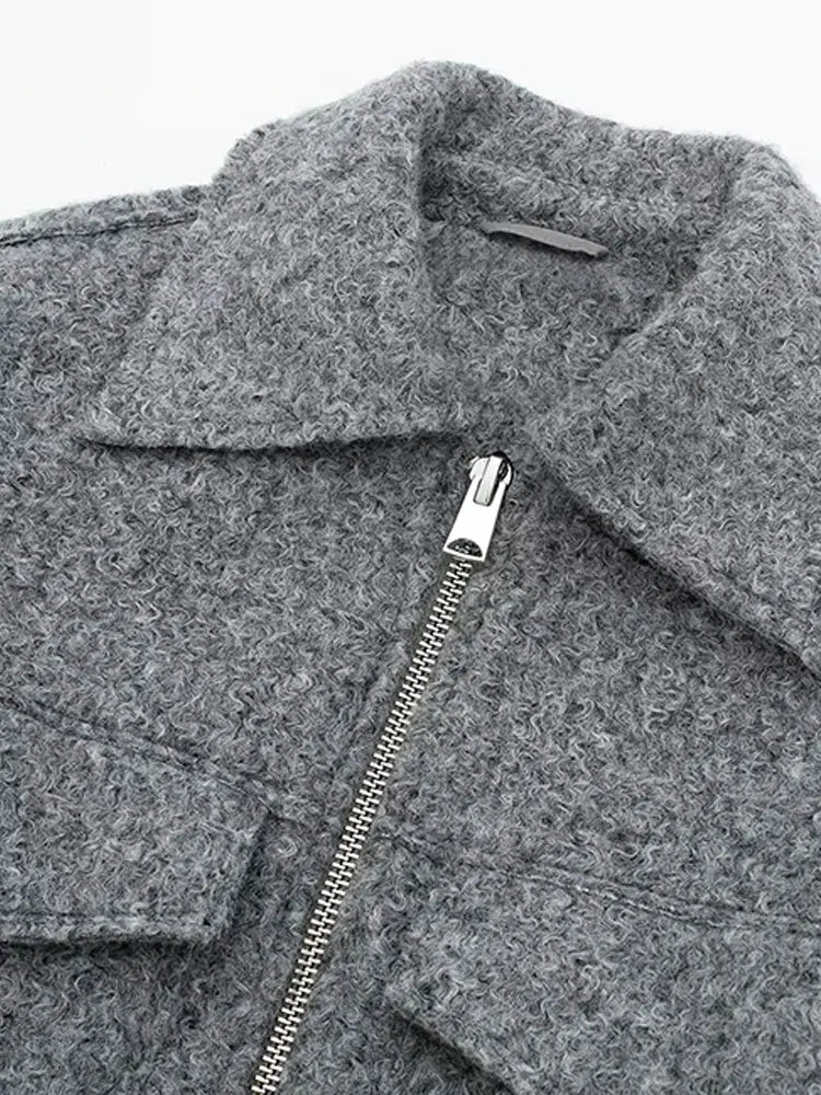 Cropped Jacket Coat Vintage Long Sleeve Front Zipper