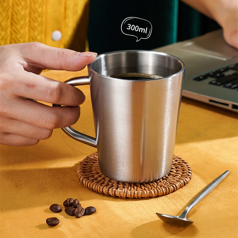 Stainless Steel Double Layer Mugs Coffee Cup 300ml