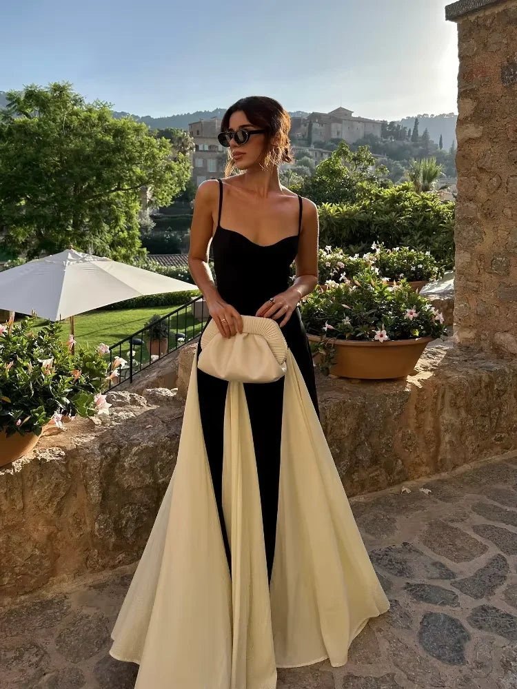 Fashion Contrast Women's V-neck Long Dress