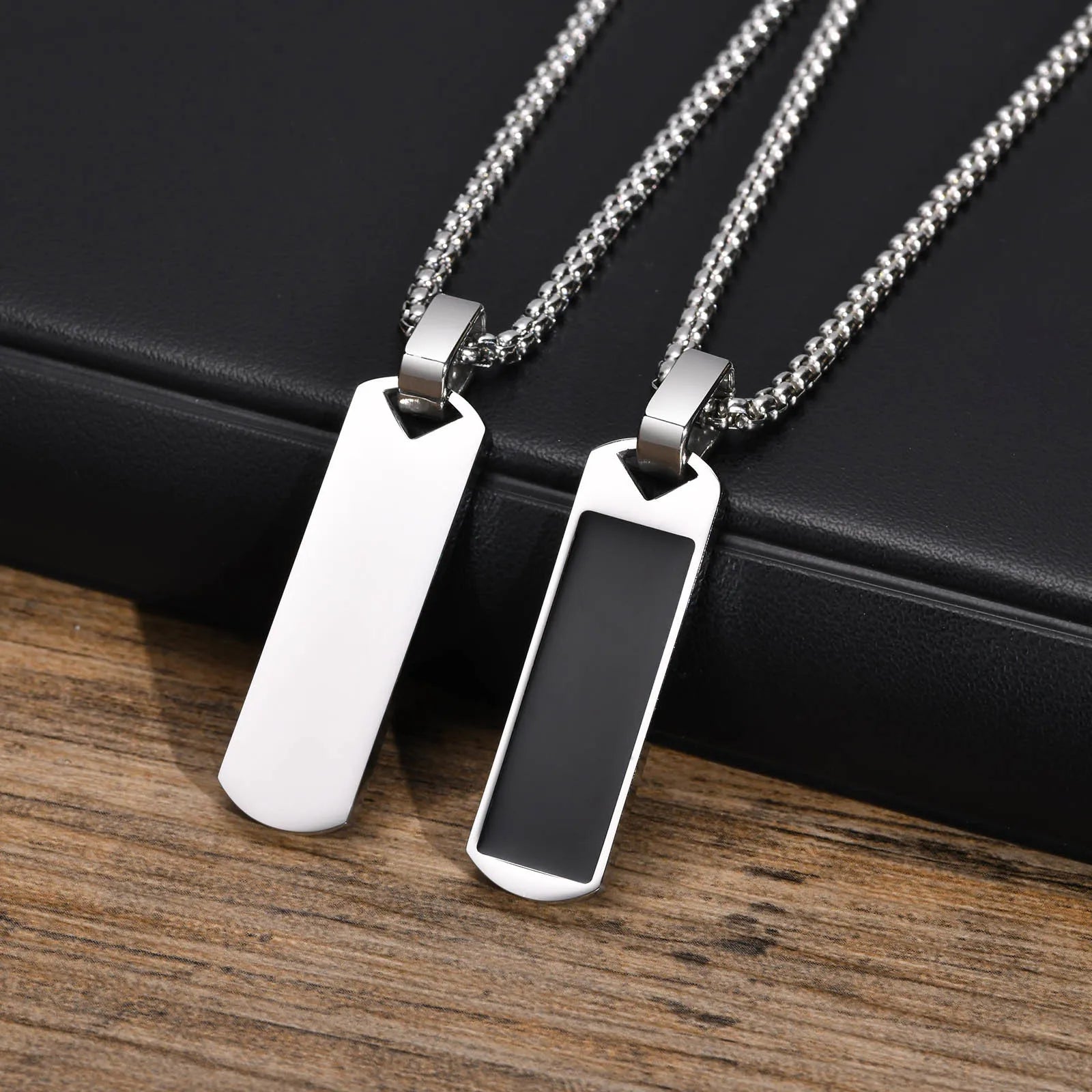 Black Enamel Necklaces for Men Waterproof Stainless Steel