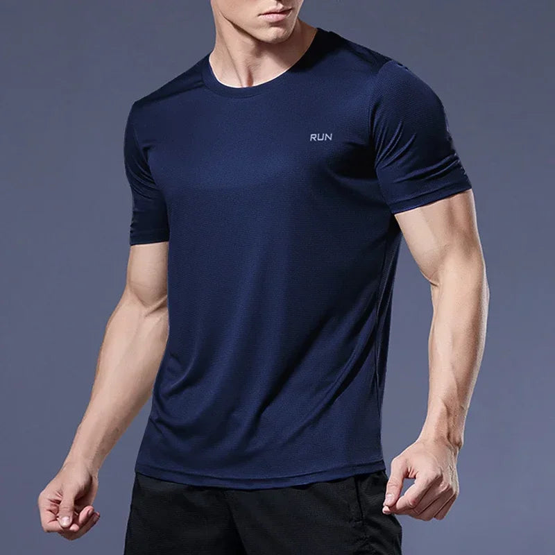 High Elastic T-Shirt Men Breathable Ice Silk Short Sleeve