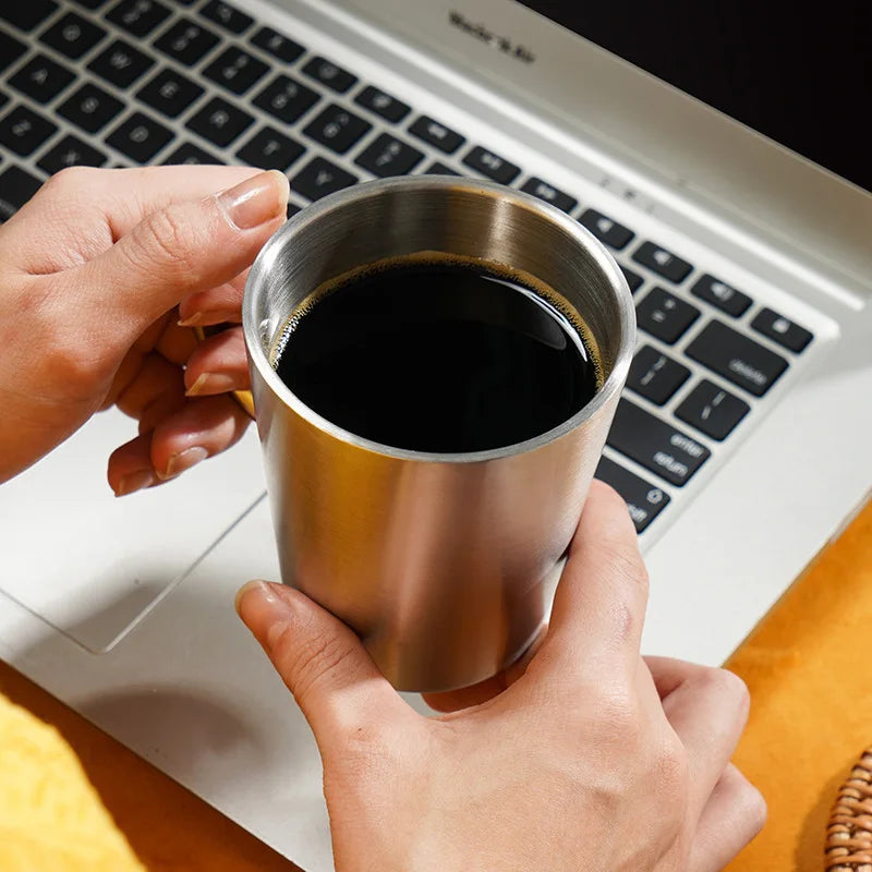 Stainless Steel Double Layer Mugs Coffee Cup 300ml