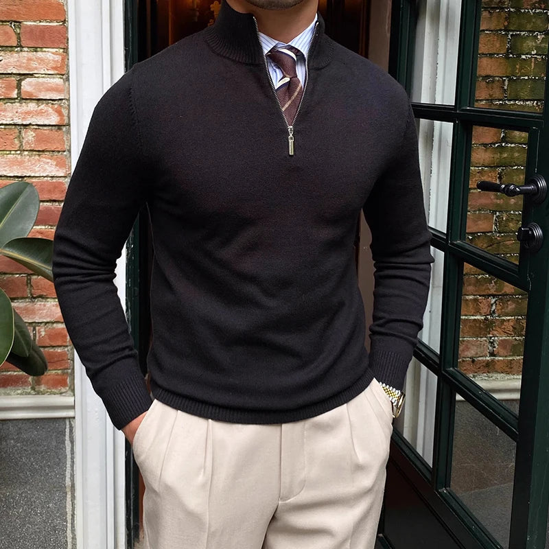 Classic Knitted Zipper Collar Sweater