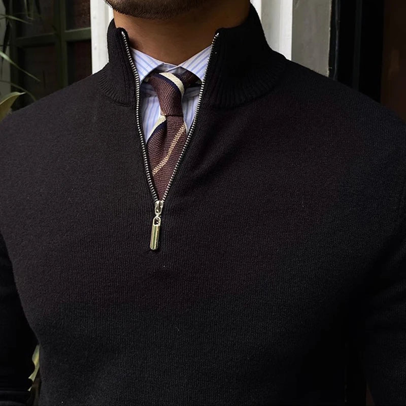 Classic Knitted Zipper Collar Sweater