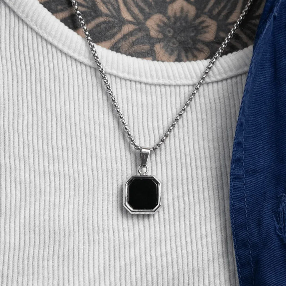 Black Enamel Necklaces for Men Waterproof Stainless Steel