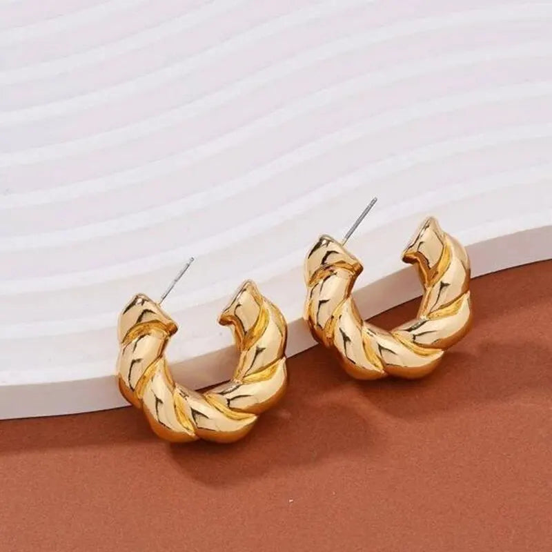 Gold Color Crystal Stone Earrings Twisted