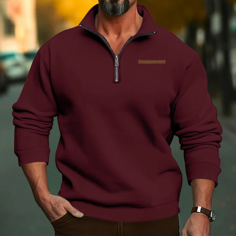 Casual Winter Sweater Solid Color w/ Zipper