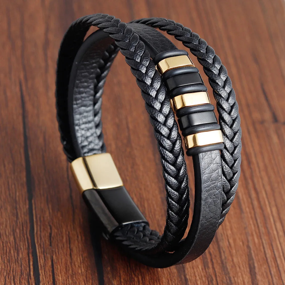 Charm Braid Rope Bracelet For Men Stainless Steel and Magnetic Buckle
