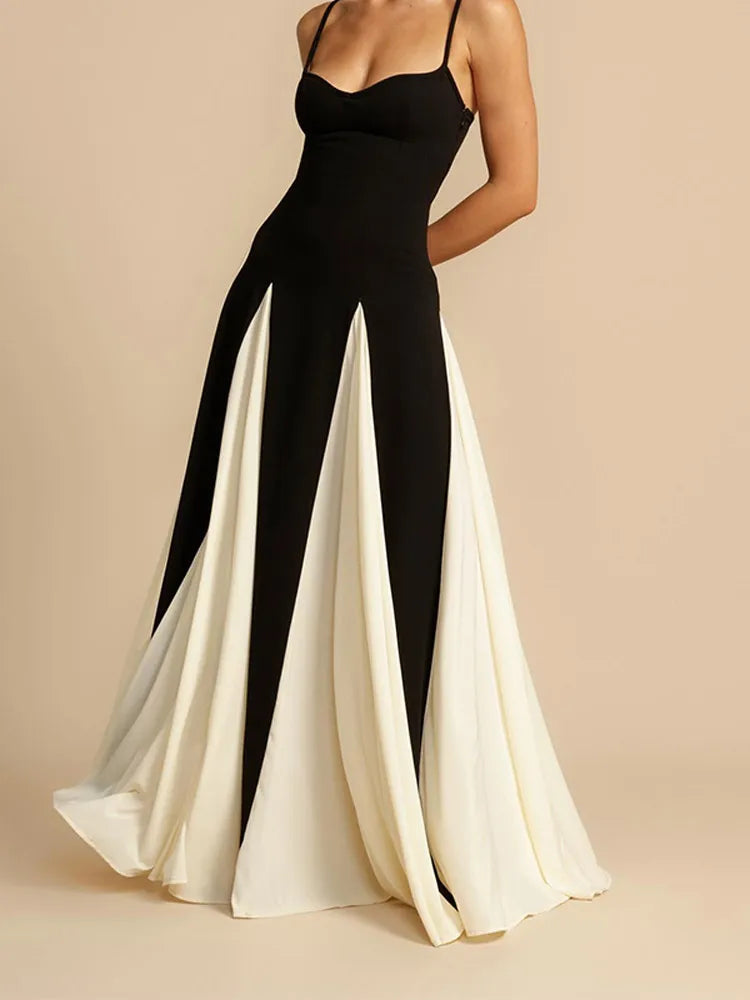 Fashion Contrast Women's V-neck Long Dress