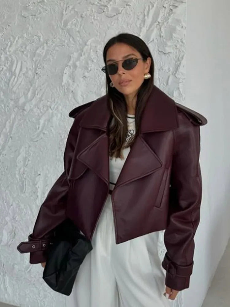 Green Loose Leather Jacket Long Sleeve