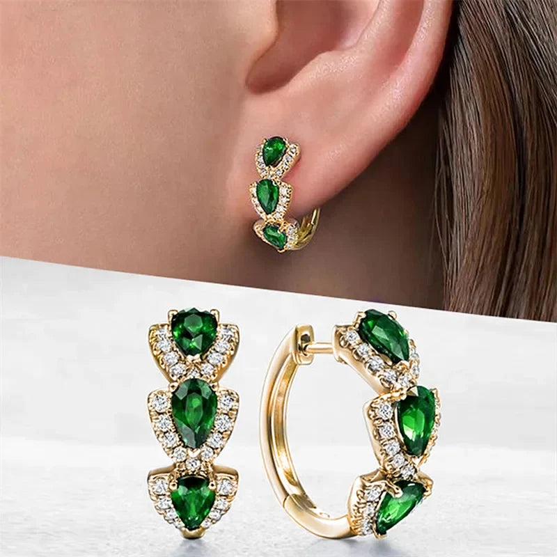 Luxury  Blue Cubic Zirconia Hoop Earrings