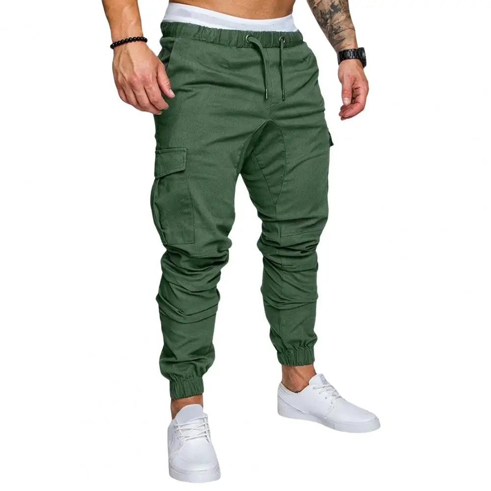 Ankle-Banded Cargo Pants Cotton with Multiple Pockets