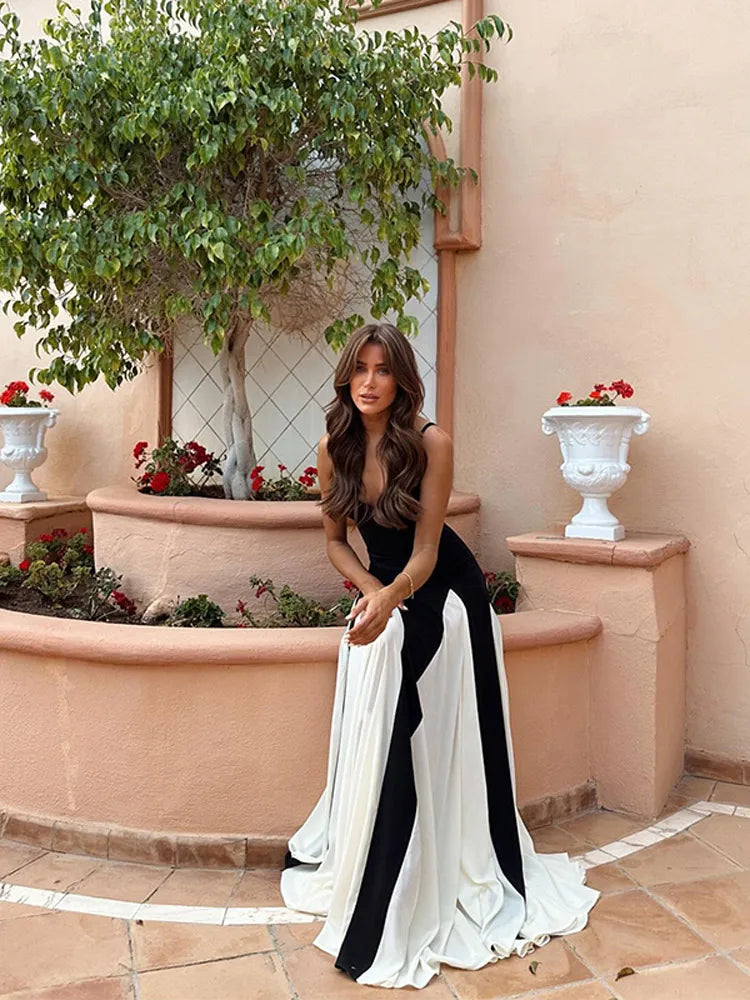 Fashion Contrast Women's V-neck Long Dress