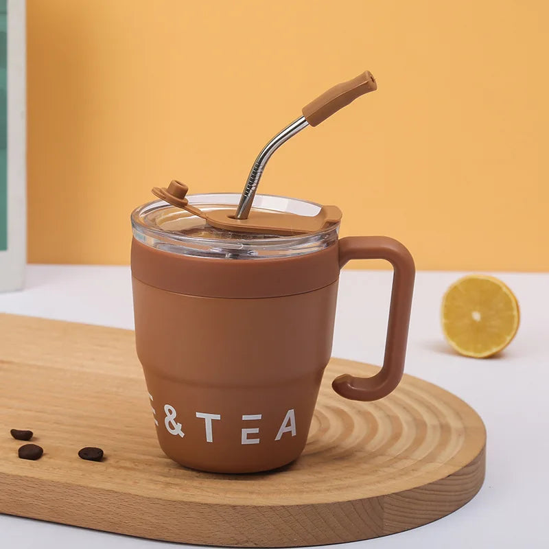 Coffee Cup with Straw Stainless Steel
