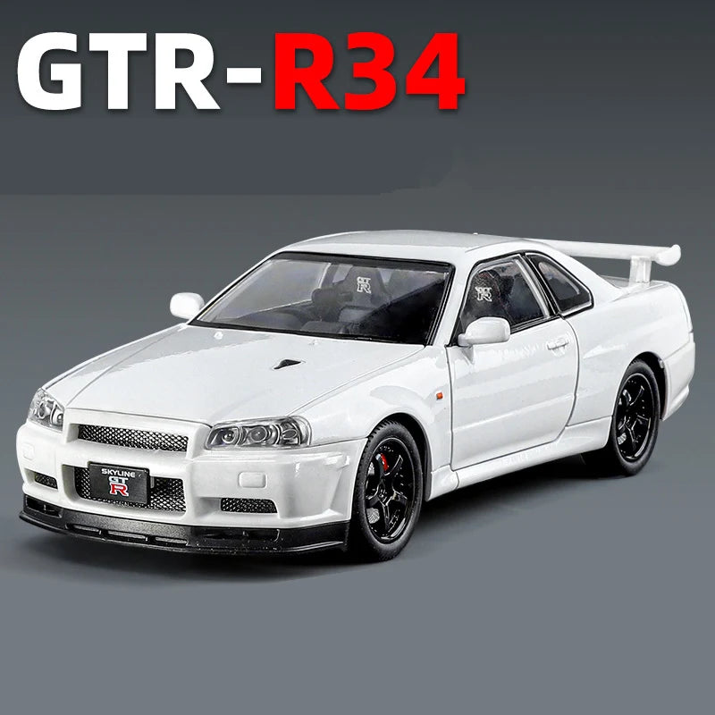 Nissan Skyline Ares GTR R34 Car Model Metal Sound Light 1:24