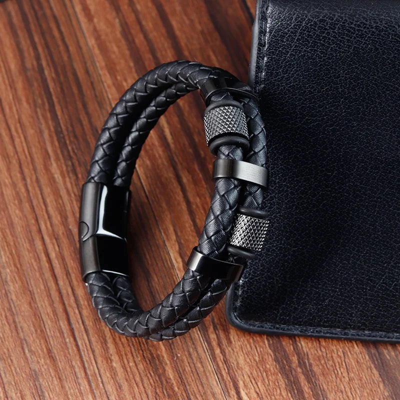 Charm Braid Rope Bracelet For Men Stainless Steel and Magnetic Buckle