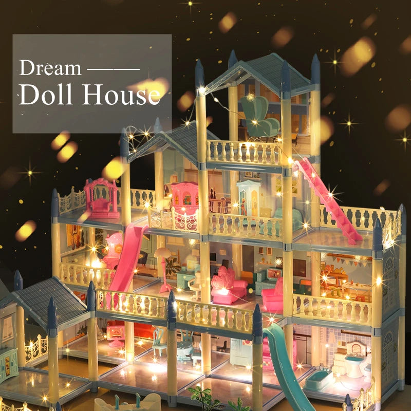 Doll House Miniature Villa Princess Castle Led Lights With Accessories