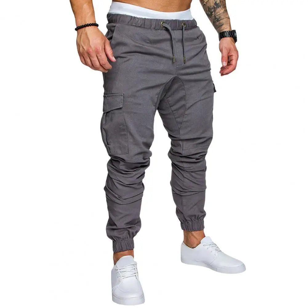 Ankle-Banded Cargo Pants Cotton with Multiple Pockets