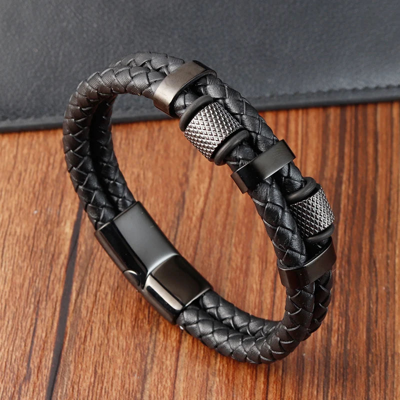 Charm Braid Rope Bracelet For Men Stainless Steel and Magnetic Buckle