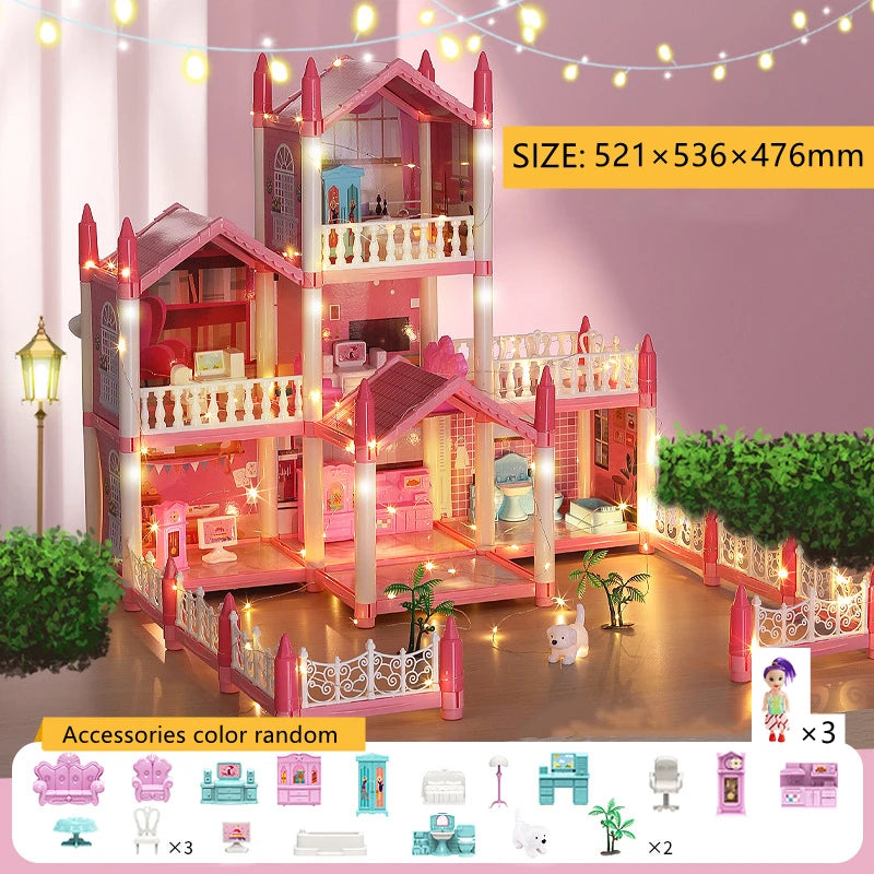 Doll House Miniature Villa Princess Castle Led Lights With Accessories