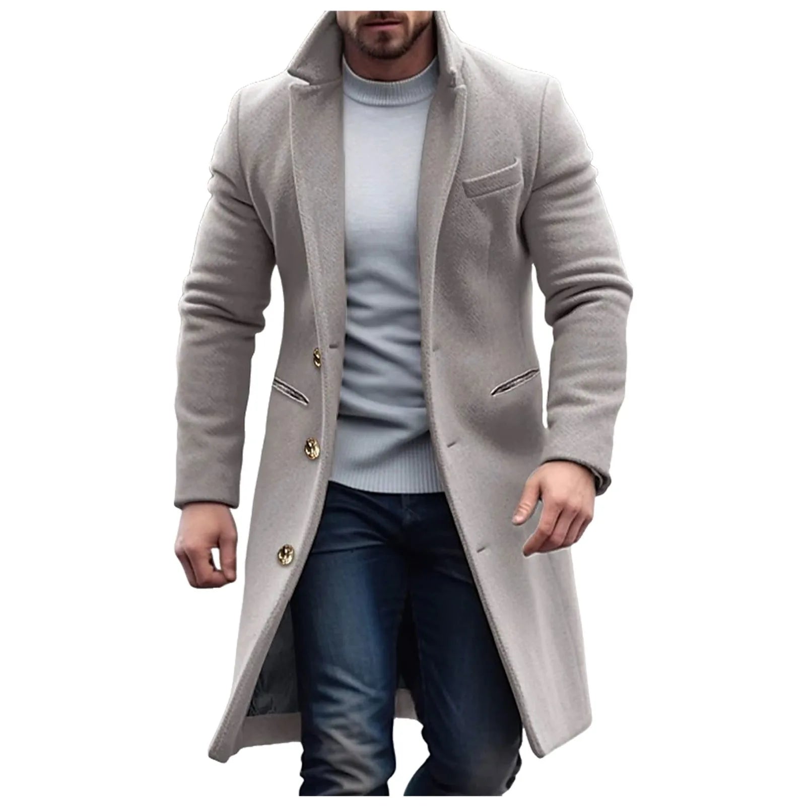 Woolen Mid Length Trench Coat Fashion Jacket