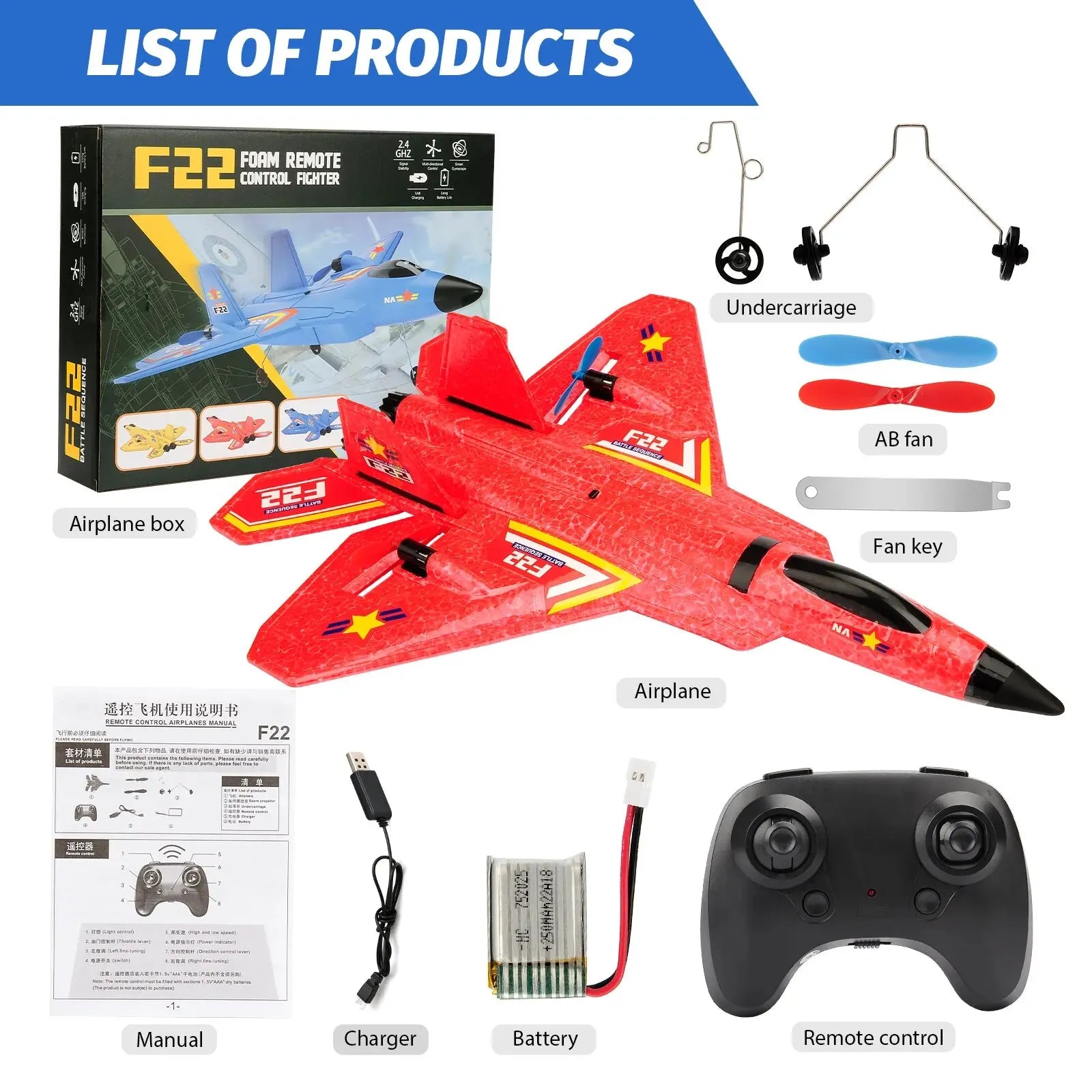 F22 Raptor Remote Control Plane 2.4G 2CH With LED Lights