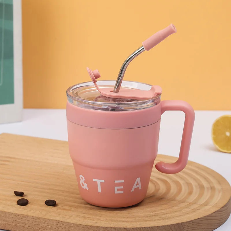 Coffee Cup with Straw Stainless Steel