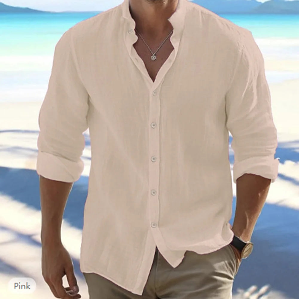 Cotton Linen Men's Long-Sleeved Shirts Summer
