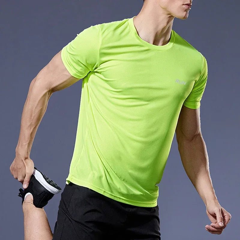 High Elastic T-Shirt Men Breathable Ice Silk Short Sleeve
