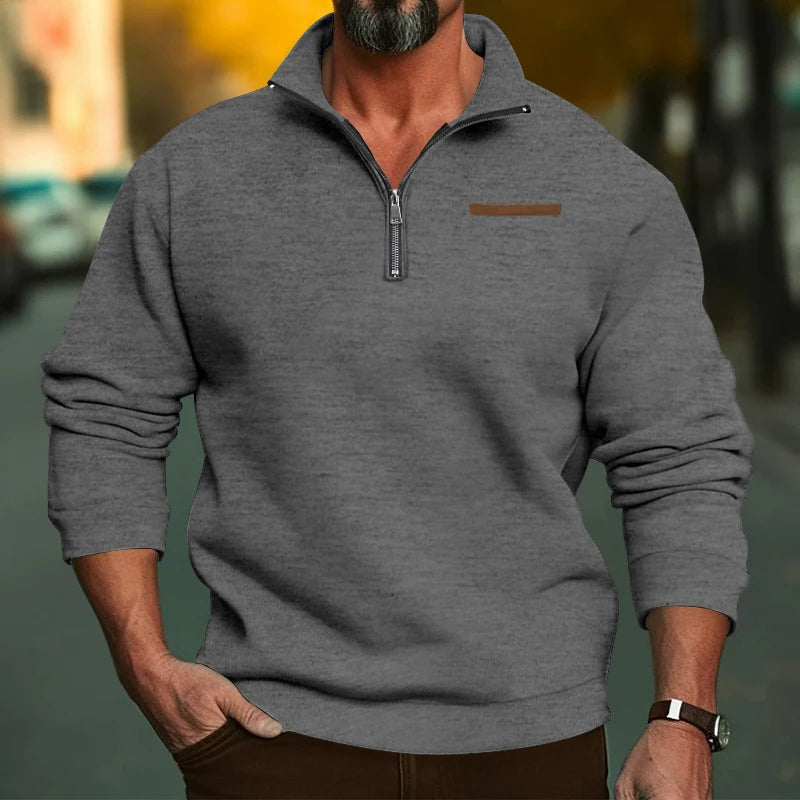 Casual Winter Sweater Solid Color w/ Zipper