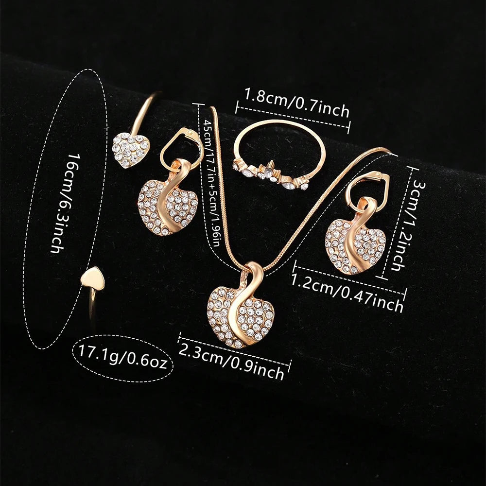 Women's Quartz Watch Gold Luxury Ring Necklace Earring