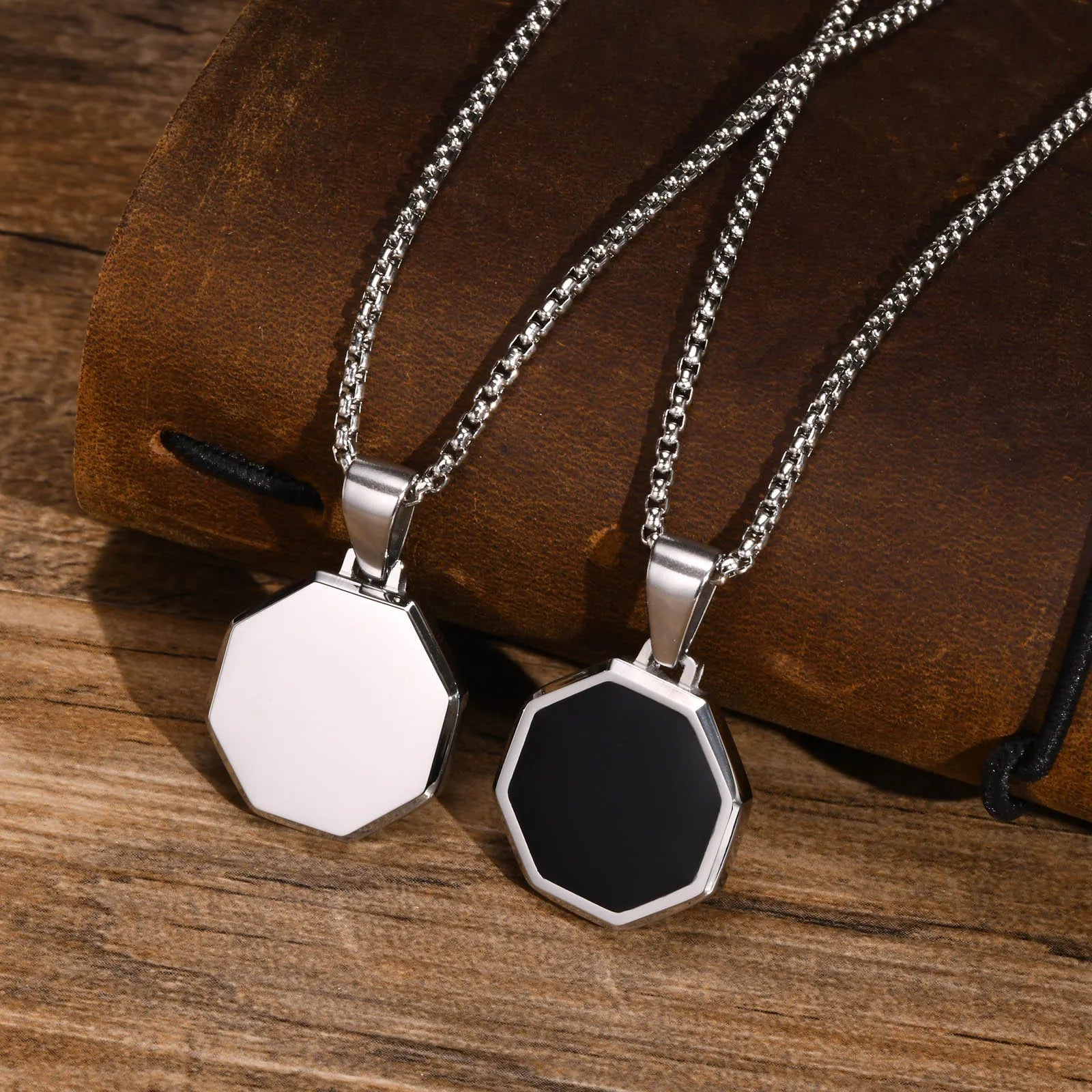 Black Enamel Necklaces for Men Waterproof Stainless Steel