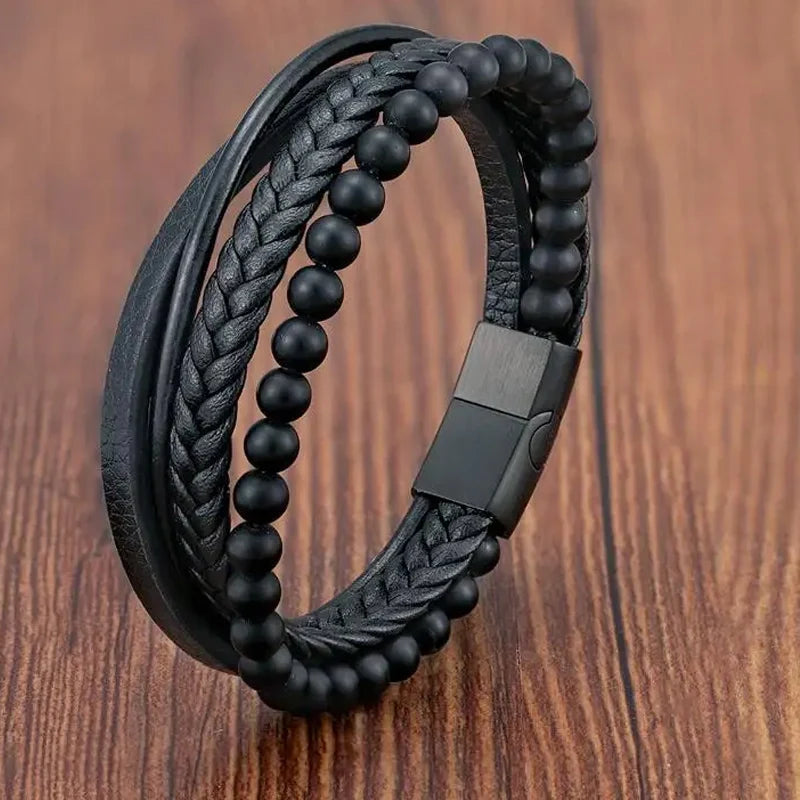 Charm Braid Rope Bracelet For Men Stainless Steel and Magnetic Buckle