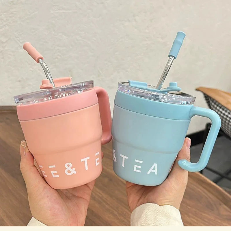 Coffee Cup with Straw Stainless Steel
